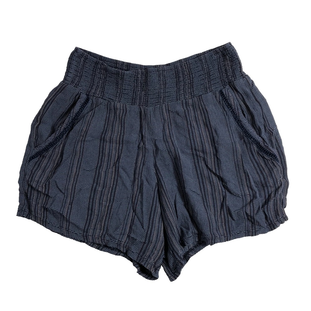 Three Dots Shorts Womens Small Navy Blue Stripe Smocked Waistband Pull On Gauze